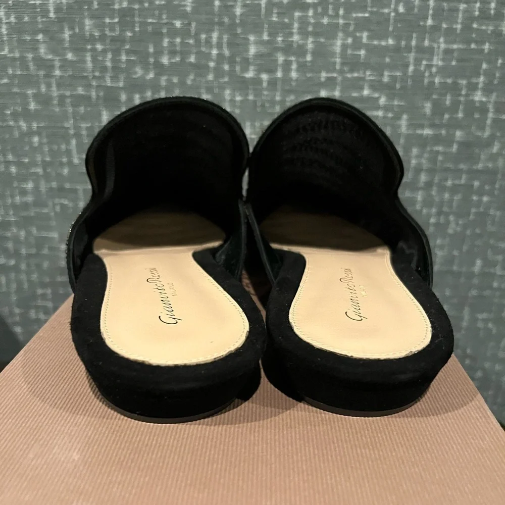 NIB GIANVITO ROSSI Raja Crystal Slide Shoe Shoes Black 8.5